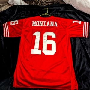 49ers Mitchel and ness red Joe Montana jersey